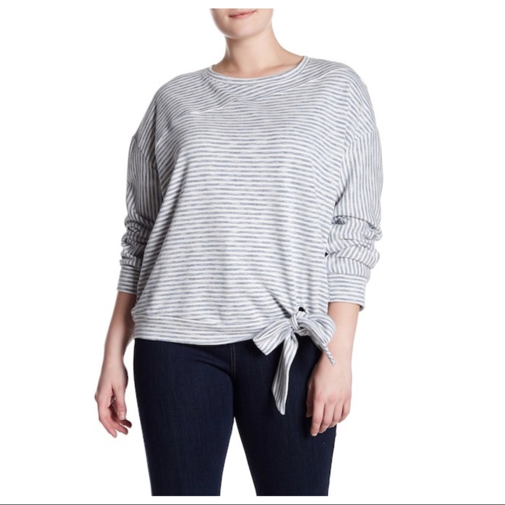 Knot Front Striped Fleece Sweatshirt